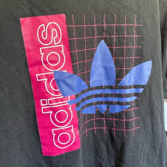 Adidas Men's Grid Trefoil "Black/Shock Pink/Team Royal Blue" Tee Sz Medium - Picture 3 of 5